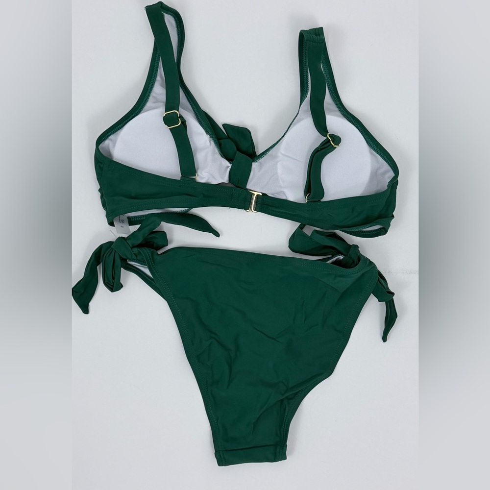 Emerald Green Tie-Front Top Cheeky Side Tie Bottoms Sexy Bikini Set Small NWT - Picture 8 of 8
